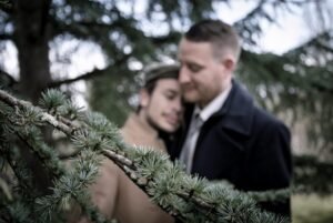 A gay couple in the forest. Humanist wedding