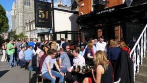 Outside the 51 bar on a summer day.