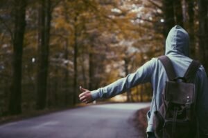 Hitchhiker in a forest