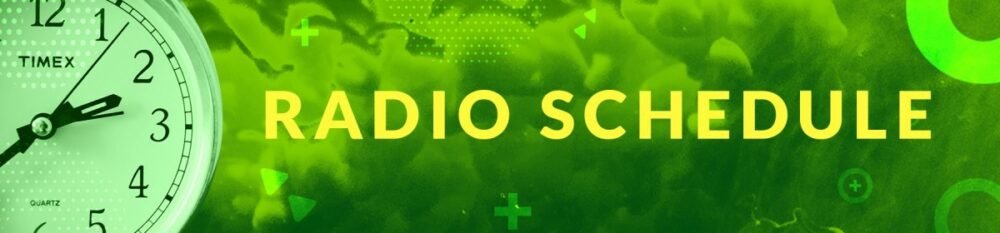 radio schedule text on green background