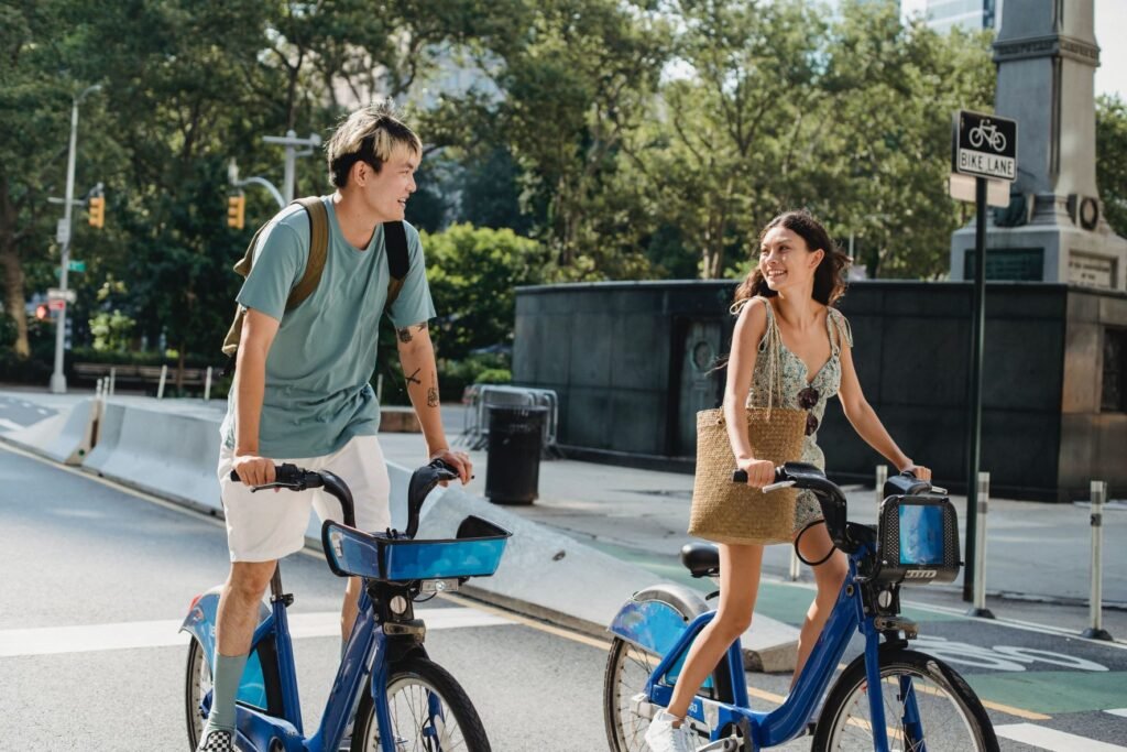 two people cycling